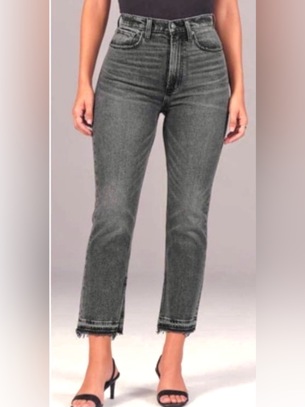 Abercrombie Curve Love The Ankle Straight Ultra High Rise Split Hem Jean Size 26